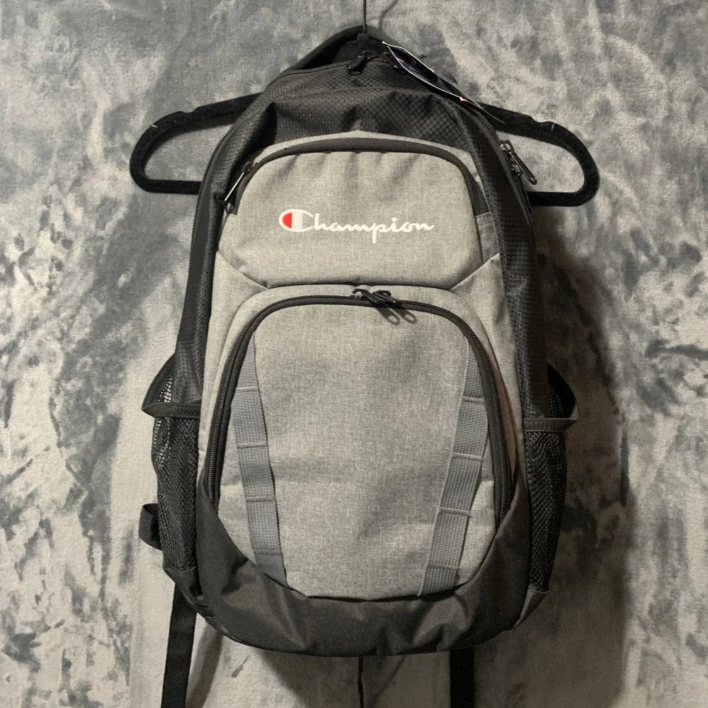 Champion Authentic Gray Black Ripstop Backpack School Travel Bag NWT